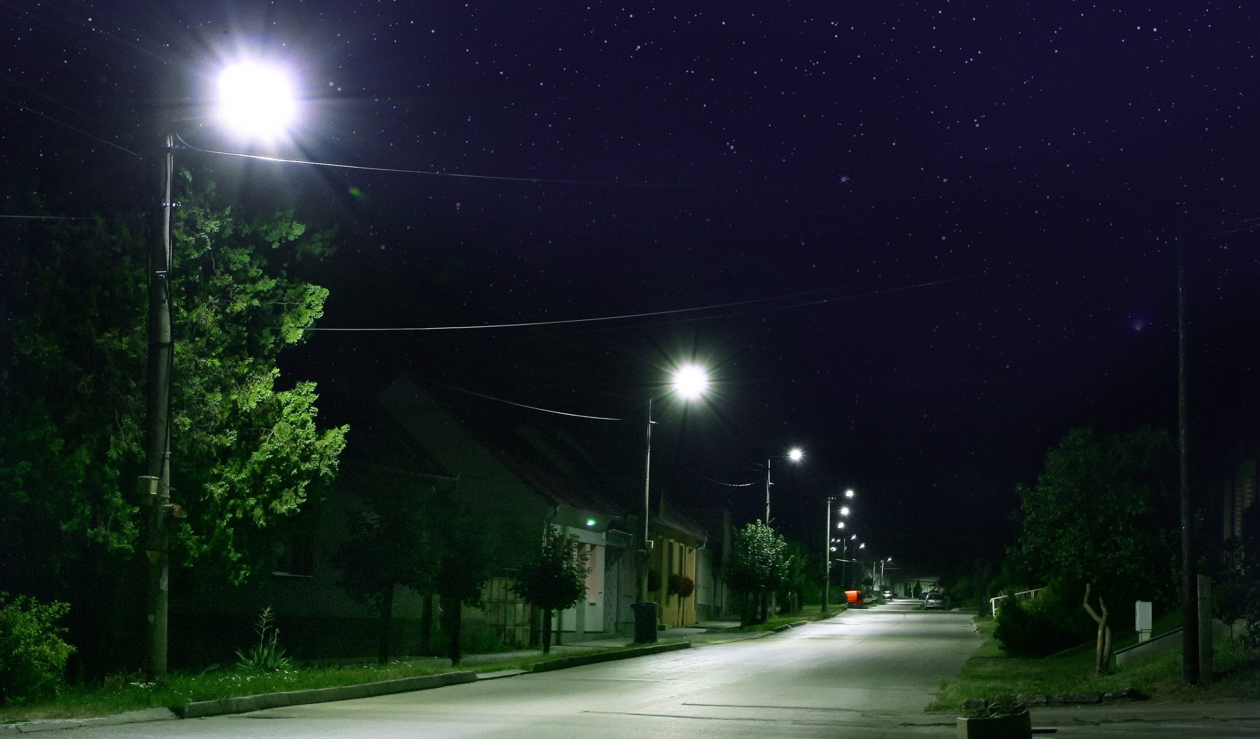Nové LED osvětlení města Gbely v noci