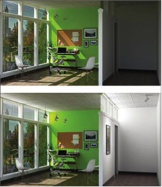 An office with and without the electrofluidic technology