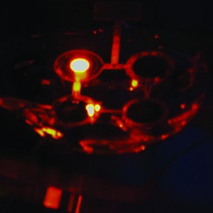 A low-res picture of a working 3D-printed quantum dot LED